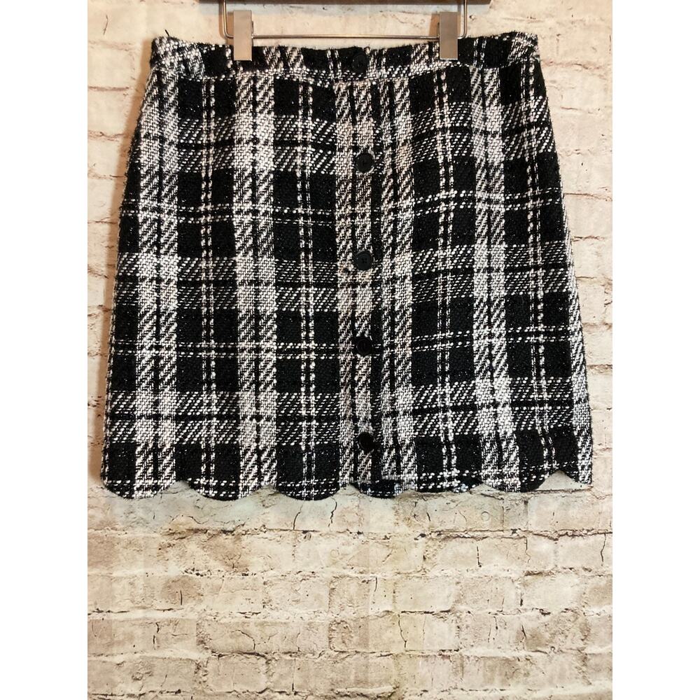 Cato Tweed Skirt Womens 16 Black Plaid Dark Academia Preppy Scalloped Edges Plus